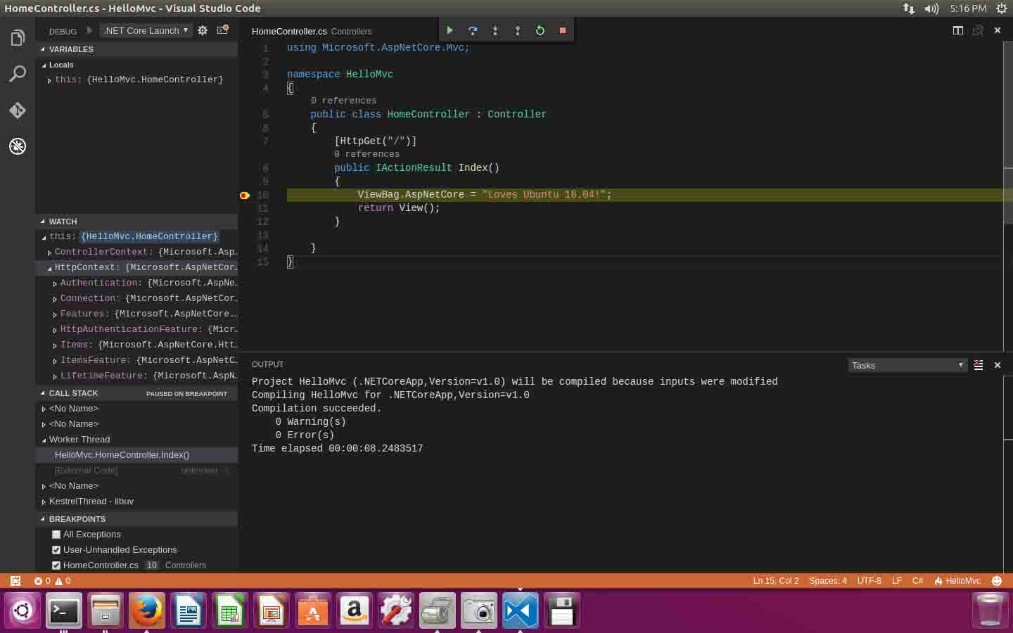 Debuging .NET Core on Ubuntu 16.04